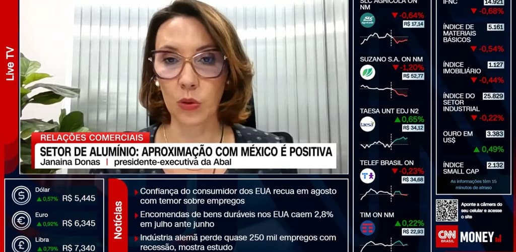 Em entrevista ao CNN Money, Janaina Donas, da ABAL, alerta sobre impactos das sobretaxas ao alumínio